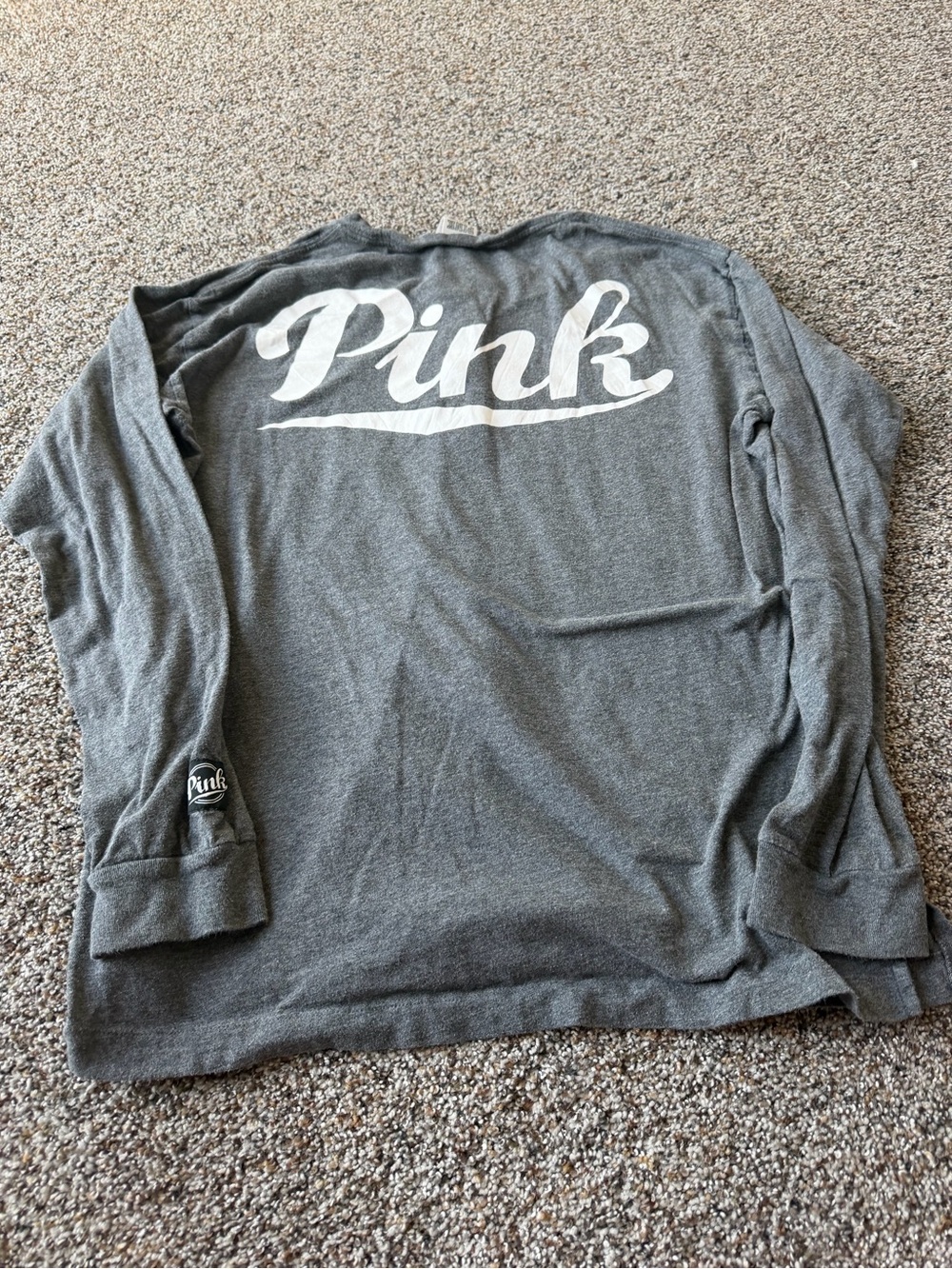 PINK Victoria's Secret Heather Gray Long Sleeve Logo Tee